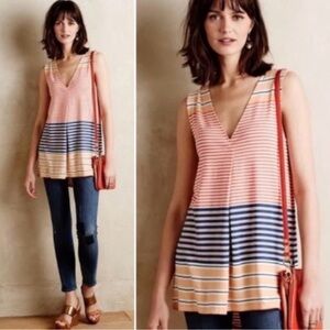 Anthropologie Deletta Crescent Striped Sleeveless Swing Tunic Top Size XL